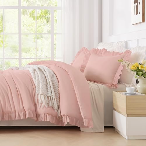 Andency Blush Queen Comforter Set, 3 Pieces Farmhouse Shabby Chic Bedding - Image 6