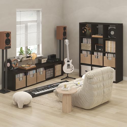 Furinno Cubicle Record Player Stand, 5-Cube Record Storage, Dark Oak - Image 5