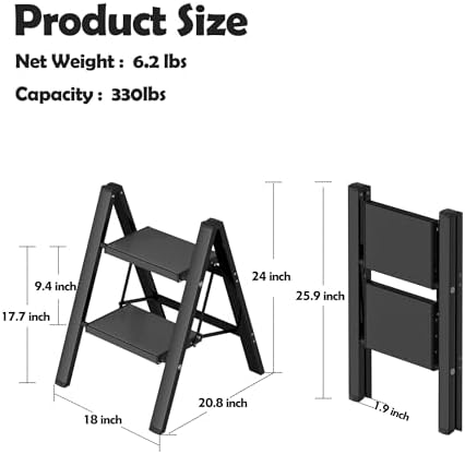Taranta 2 Step Stool Foldable, Aluminum Step Ladder-BlackWoodgrain - Image 6