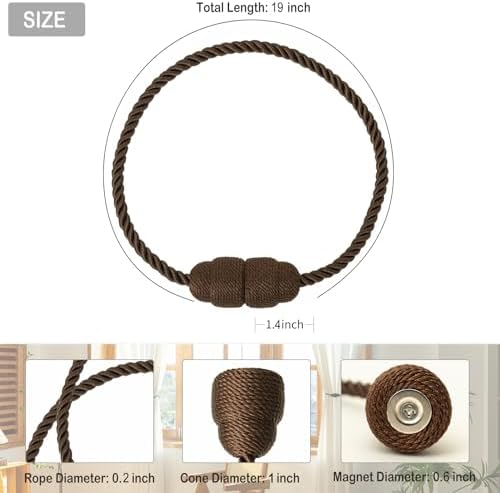 Magnetic Curtain Tiebacks Rope Tie Backs 4 Pack Decorative Window Holdbacks - Image 2