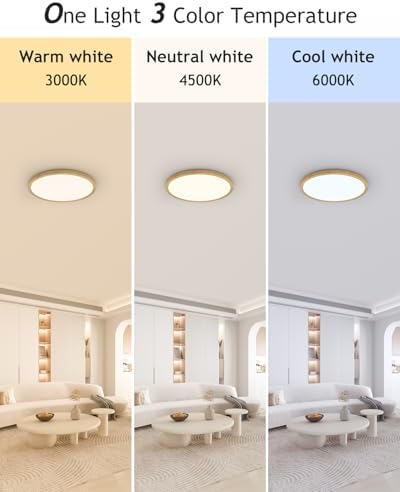 hepside 2PACK Flush Mount LED Ceiling Light Fixture Wooden, 12Inch 28Watt - Image 2
