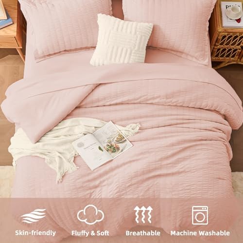Queen Comforter Set with Sheets, 7 Pieces Bed in a Bag, Blush Pink - Image 4
