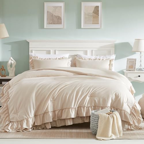 Cupocupa Beige Full Comforter Set, Soft Shabby Chic Lightweight Fluffy - Image 2