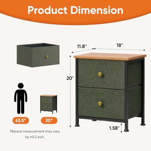 Sweetcrispy Nightstand with 2 Fabric Drawers, Bedside Table - Image 3