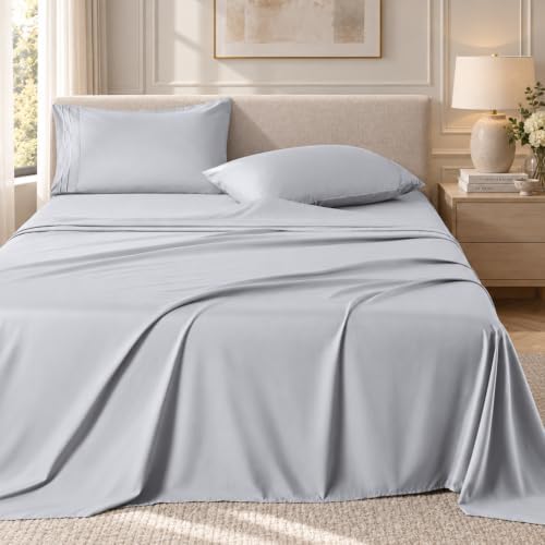 ROSE&RISY Silver Gray Sheets Queen Sheet Set, Pre-Washed Cotton-Like Brushed by ROSERISY
