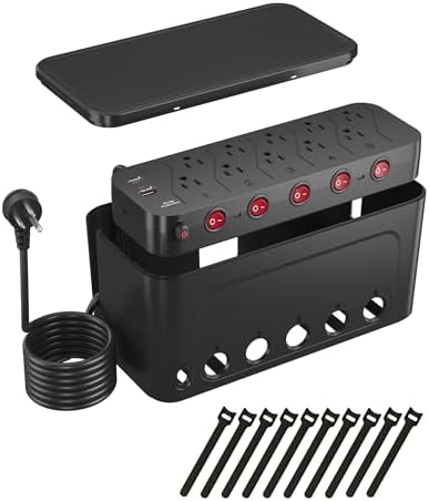 Power Strip with Cable Management Box, Large Cable Organizer Box by HoniHom