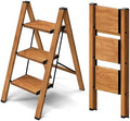 Taranta 3 Step Stool Foldable, Aluminum Step Ladder-Woodgrain by TARANTA