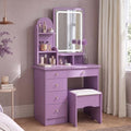 Purple Makeup Vanity Desk with Mirror and Lights, 5 Drawers by ROMSHINE