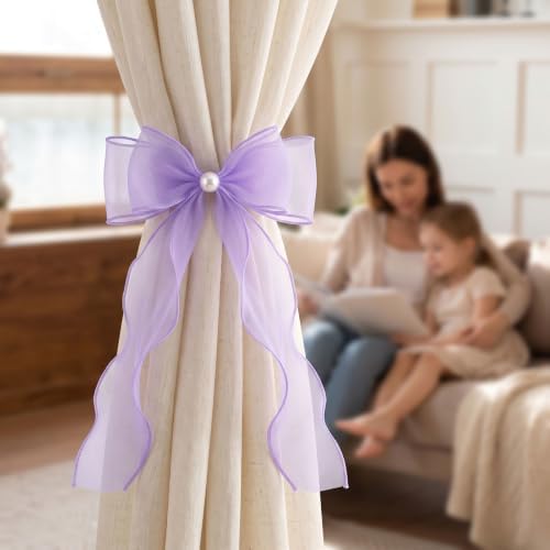 Lavender Purple Organza Bow Curtain Tiebacks 6-Pack, Curtain Holdbacks - Image 4