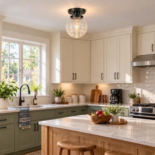 Semi Flush Mount Ceiling Light Fixtures, Vintage Globe Glass Ceiling Light - Image 4