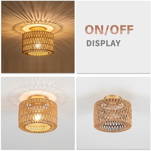 Rpzloila Rattan Ceiling Light, 1 Light Bohemian Modern Woven Flush Mount - Image 2