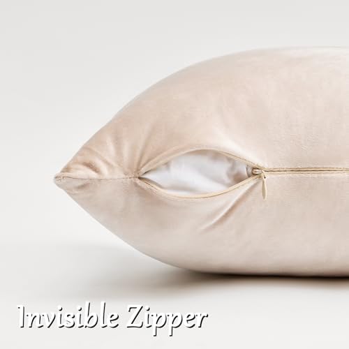 GIGIZAZA Velvet Pillow Covers 12x20 Decorative Pillows Pack of 2 Beige - Image 3