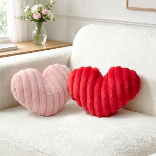 2PCS Heart Pillows, 12.9"x9" Pink Red Decorative Throw Pillows by Unknown