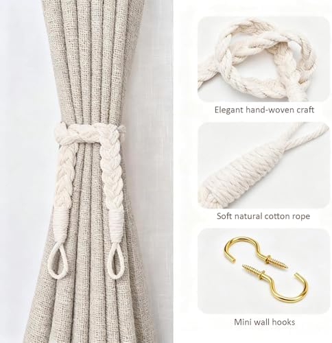 Home Queen Hand Braided Curtain Tie Back, Buckle Holdback Drapery Curtain - Image 6