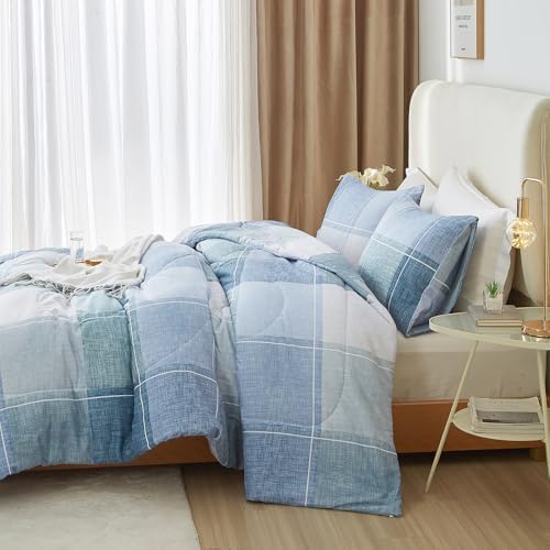 mixinni Full Comforter Set for Boys Simple Style Modern Geometric Blue - Image 2