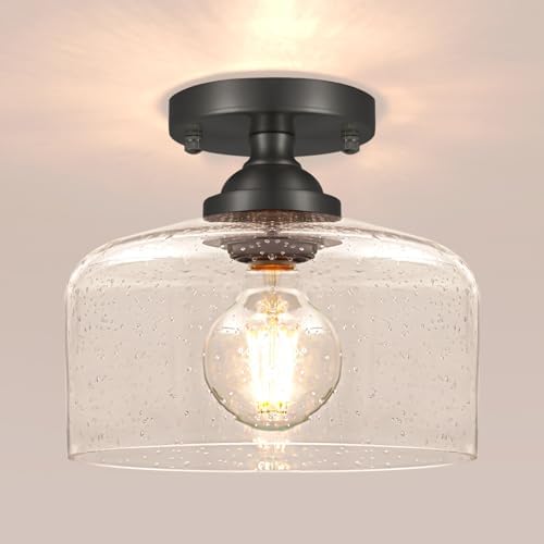 Small Semi Flush Mount Ceiling Light Fixture, Vintage Matte Black Close to by Daunton