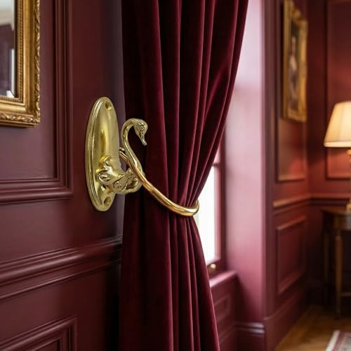 2Pcs Vintage Curtain Tiebacks Swan Style Brass Holdbacks Gold Drapery Hooks - Image 3