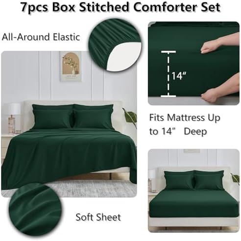 CozyLux Queen Comforter Set, 7-Piece Bed in a Bag, Emerald Green - Image 5