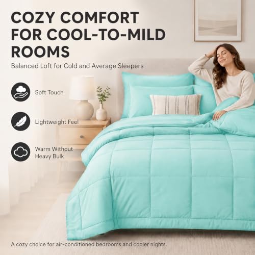 CozyLux King Size Comforter Set Spa Blue - Image 4