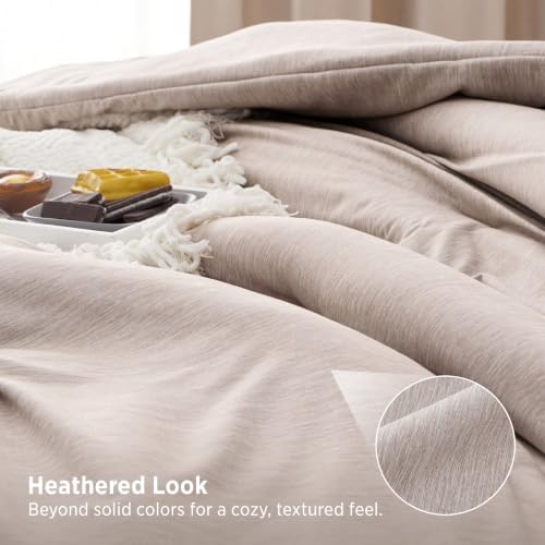 Bedsure Oat Cal King Comforter Set, Soft Cationic Dyed Bedding Set 3 Pcs - Image 3