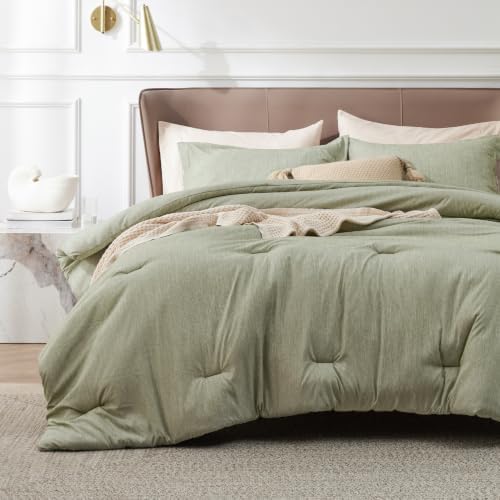 Bedsure Tea Green Full Size Comforter Set, Cationic Dyed Bedding Set 3 Pcs by BEDSURE