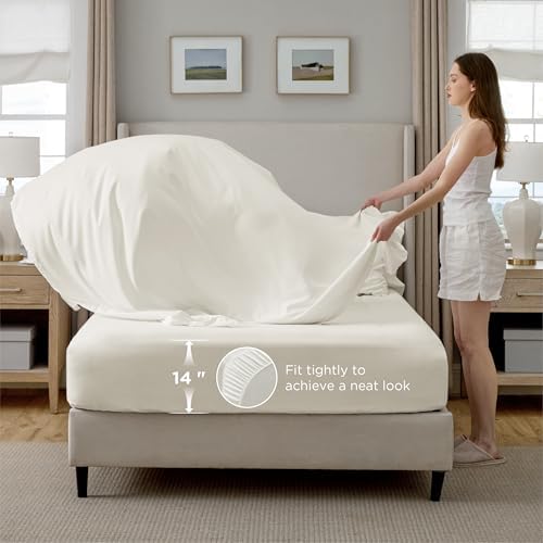 Bedsure 7-Piece California King Comforter Set & Sheets, Ivory Bedding - Image 5