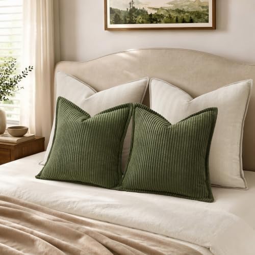 MIULEE Couch Pillow Covers 20x20 Olive Green Textured Corduroy - Image 5
