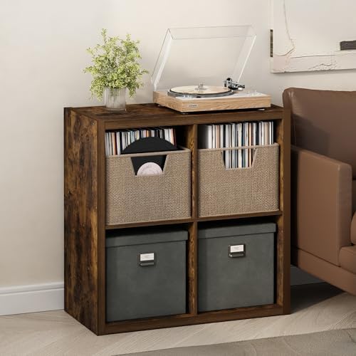 Furinno Cubicle Record Player Stand, 4-Cube Record Storage, Amber Pine by Furinno-FitsYourSpaceFitsYourBudget