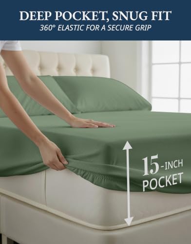 LANE LINEN Cal King Sheet Set Sateen Weave - Image 6