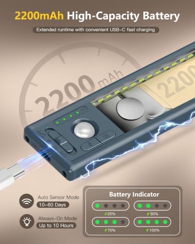 10.5 Inch 2 Pack Under Cabinet Lighting, 3 Color Temps Rechargeable Motion - Image 5