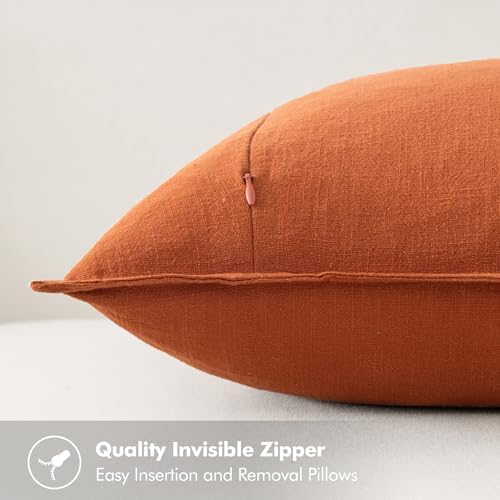 MIULEE Decorative Linen Pillow Covers 18x18 Inch Burnt Orange - Image 3