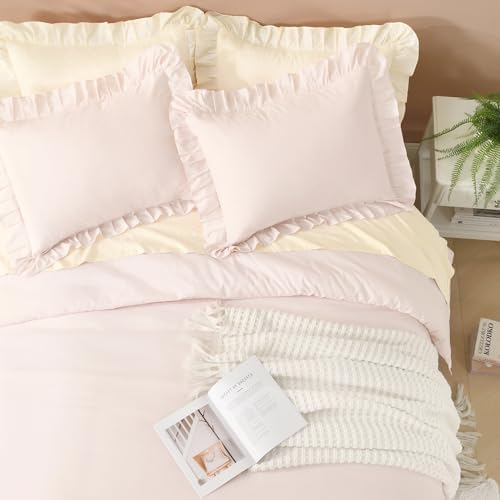 Litanika King Comforter Set, 3 Pieces Light Pink Ruffle Bedding Set - Image 4