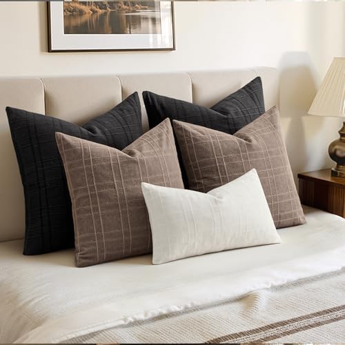 MIULEE Linen Plaid Pillow Covers Decorative 18x18 Black - Image 6