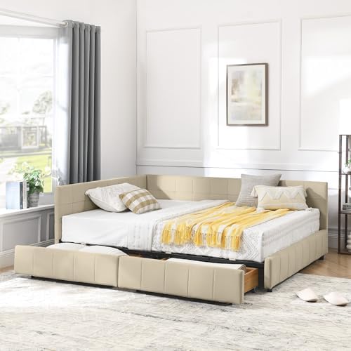 RuiSiSi Full Size Daybed with Storage Drawers, Upholstered Corner Bed with L - Image 5