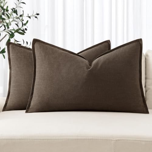 MIULEE Decorative Linen Lumbar Pillow Covers 12x20 Inch Dark Coffee by MIULEE