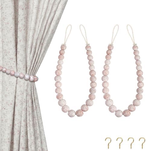 Hion 2 Pack Wood Bead Curtain Tiebacks Holdbacks by Hion
