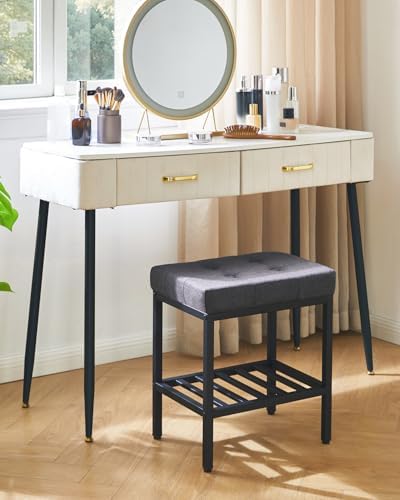 IBUYKE Rectangular Makeup Stool, Linen Seat Vanity Chair, Dark Gray WBD017G - Image 4