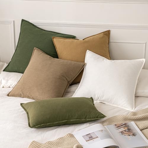 MIULEE Decorative Linen Euro Sham Pillow Covers 22x22 Inch Khaki - Image 5