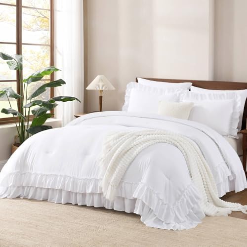 Andency White Twin Size Ruffle Comforter Set, 2 Pieces by Andency