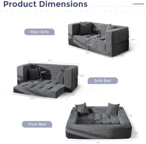MAXYOYO 63" Folding Sofa Bed, Convertible Boneless Couch - Image 2