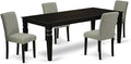 East West Furniture LGAB5-BLK-06 5 Piece Modern Dining Table Set Includes a Rectangle Wooden Table with Butterfly Leaf and 4 Shitake Linen Fabric Parsons Chairs, 42x84 Inch, Black