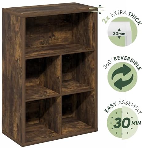 Furinno Cubicle Book Shelf, 5-Cube Bookshelf, Extra Thick Frame Cube Storage - Image 6
