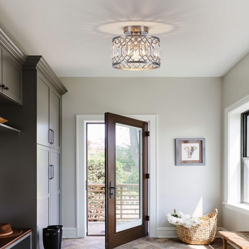 9 Inch Crystal Ceiling Light, Nickel Semi Flush Mount Light Fixture, Small - Image 5