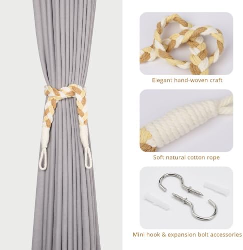 NICEEC 2 Pack Natural Cotton Rope Curtain Tiebacks Elegant Boho Style - Image 2