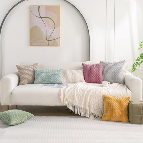 Set of 4 Pink Beige White Decorative Throw Pillow Covers 24x24 Inch Corduroy - Image 7
