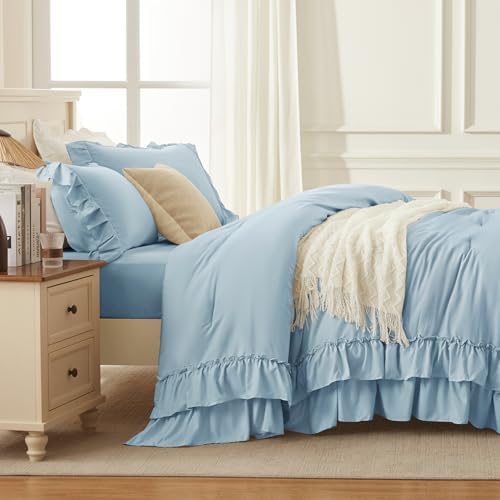 Andency Light Blue Twin Size Ruffle Comforter Set, 2 Pieces - Image 6