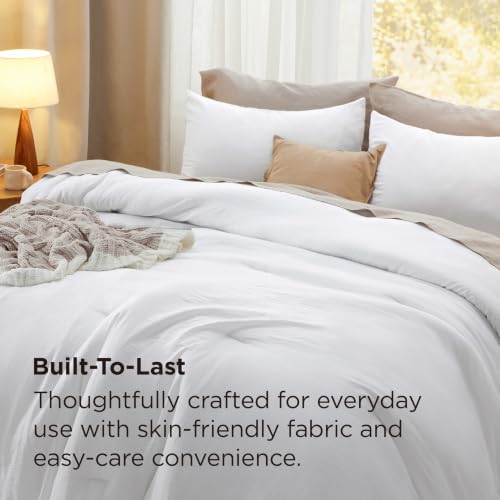Bedsure Comforter Set Full Prewashed Soft Bedding Set 3Pcs White 82"x86" - Image 3
