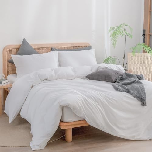 BESTOUCH Cotton Solid Duvet Cover Set Bright White Oversized Full - Image 4