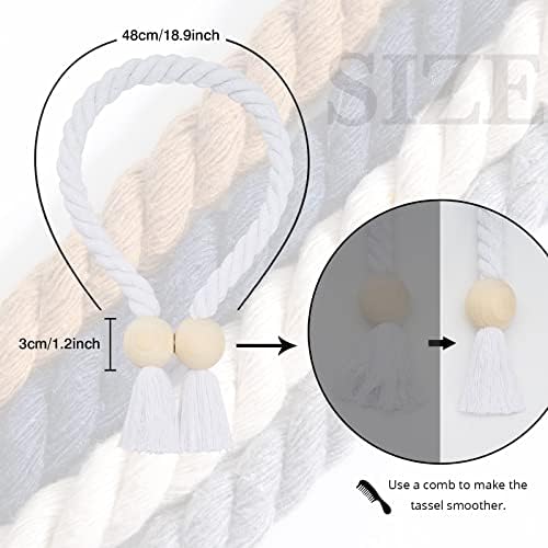 NICEEC 2 Pack Wooden Ball Magnetic Curtain Tiebacks Boho Home Decor Drape Tie - Image 4