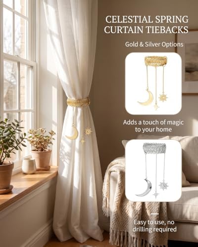 Vintage Curtain Tiebacks Celestial Sun and Moon Star Elastic Holdbacks - Image 3